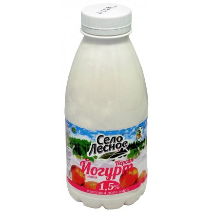 Йогурт питьевой с персиком Село Лесное, 1,5%, 450гр, бутылка